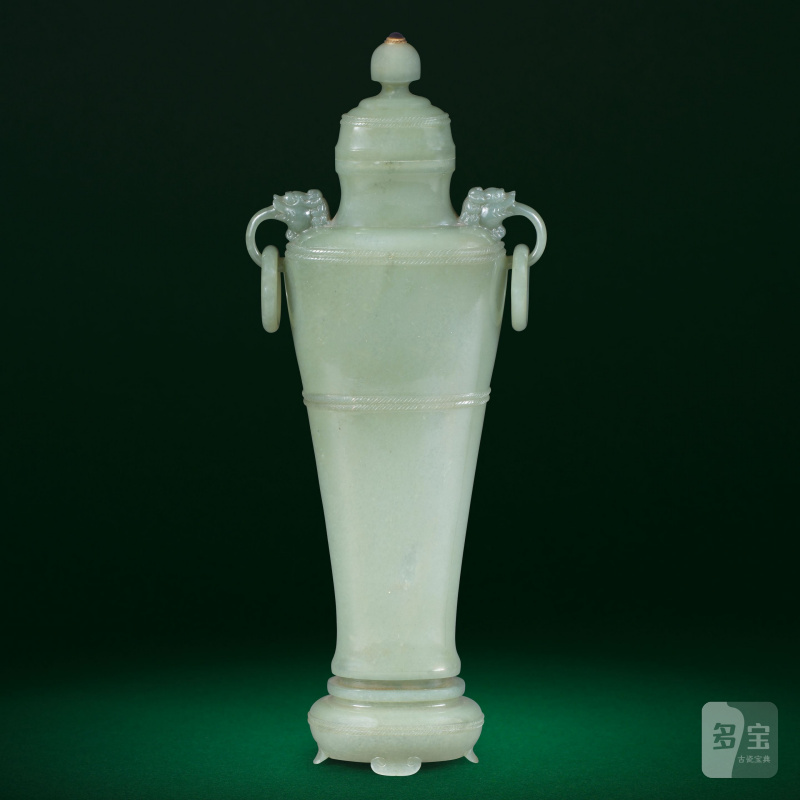 晚清/民國 青玉雕繩紋蓋瓶 | A MUGHAL-STYLE GREEN JADE VASE AND COVER - 图3